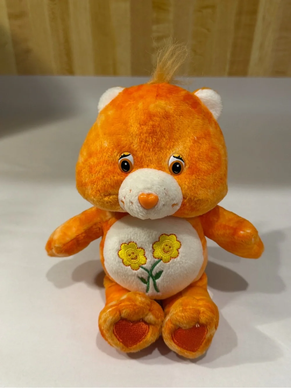 Vintage Orange Plush Flower care  Bear Stuffed Toy - Soft Cuddly Companion